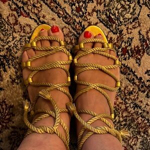 YSL  Gold Strappy Women's Sandals